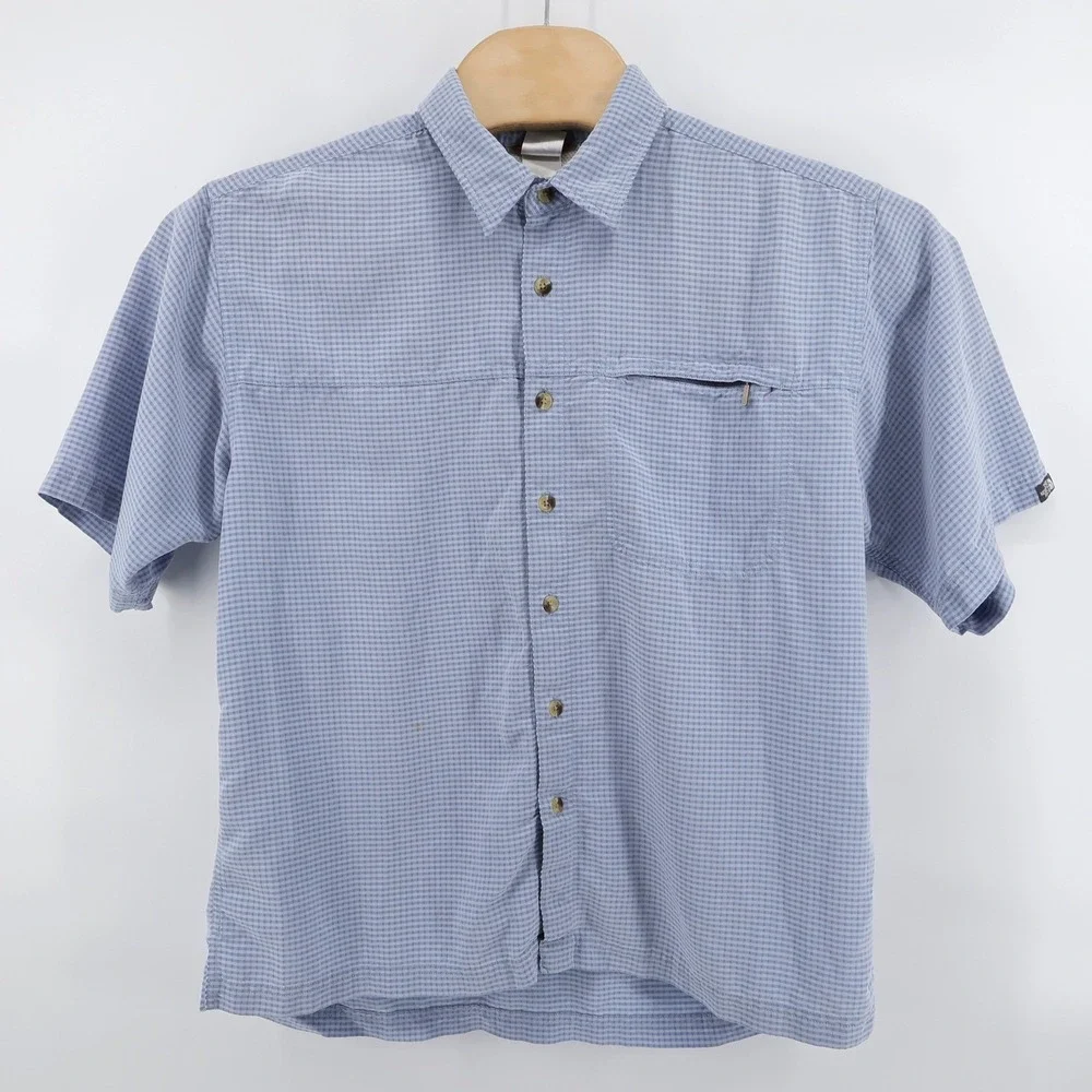 The North Face Check Short Sleeve Button Down Shirt‎ Blue Mens Large Modal Blend